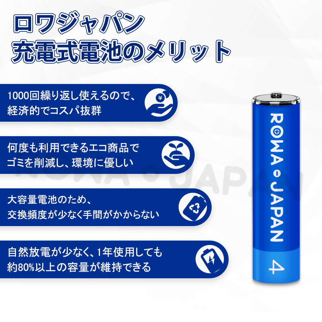 TCA4-4P 単3、単4充電池 ロワ | ロワジャパン（バッテリーバンク） | 掃除機 電話機 スマホ カメラ バッテリー